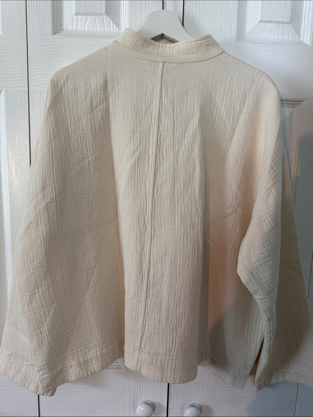 Eileen Fisher Mandarin Collar Channel Jacket Undyed Ecru Organic Cotton Sz L/XL - Picture 5 of 6